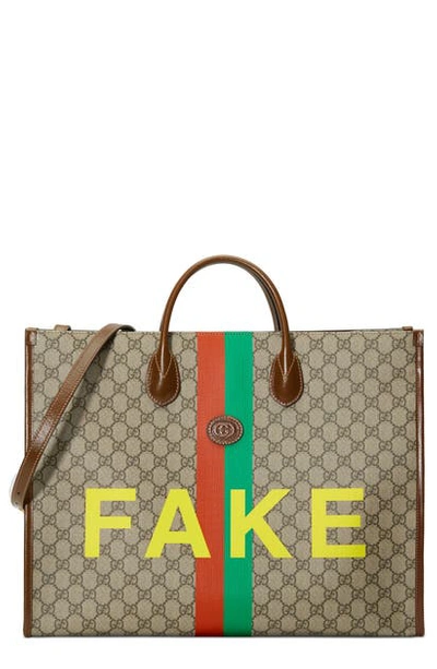 Shop Gucci Fake/not Gg Supreme Canvas Tote In Brown