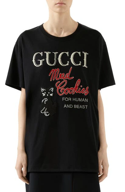 Shop Gucci Mad Cookies Embroidered Graphic Tee In Black/ Multicolor