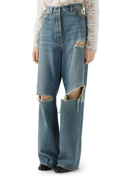 Shop Gucci Ripped Eco Washed Organic Cotton Jeans In Blue