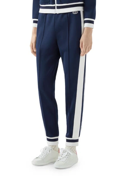 Shop Gucci Stripe Pique Track Pants In Blue/ White
