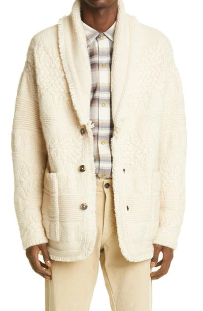 Shop Alanui Stitches Icon Cashmere & Wool Cardigan In Raw White