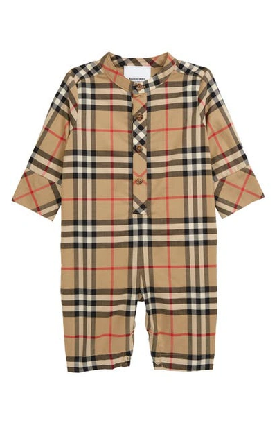 Shop Burberry Pierre Check Cotton Romper In Beige