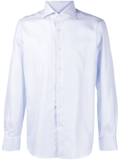 Shop Xacus Geometric-weave Spread Collar Shirt In Blue