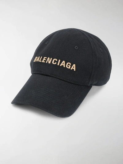 Shop Balenciaga Embroidered Logo Baseball Cap In Black