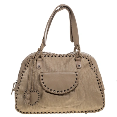 Pre-owned Dior Christian  Beige Oblique Canvas And Leather Heart Charm Ethnic Shoulder Bag