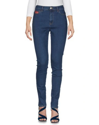 Shop Gcds Woman Jeans Blue Size S Cotton, Elastomultiester, Elastane