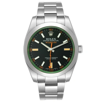 Shop Rolex Milgauss Green Crystal Steel Mens Watch 116400v Box Card In Not Applicable