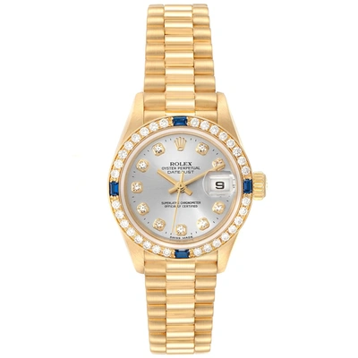 Shop Rolex President Datejust Yellow Gold Diamond Sapphire Ladies Watch 79088 In Not Applicable