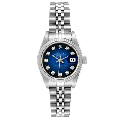 Shop Rolex Datejust Steel White Gold Blue Vignette Diamond Ladies Watch 79174 In Not Applicable