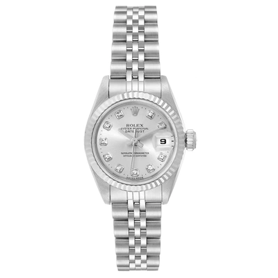 Shop Rolex Datejust Steel White Gold Silver Diamond Dial Ladies Watch 69174 In Not Applicable