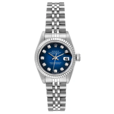 Shop Rolex Datejust Steel White Gold Blue Vignette Diamond Ladies Watch 69174 In Not Applicable