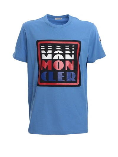Shop Moncler Light Blue Cotton T-shirt