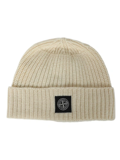 Shop Stone Island Wool Knit Ribbed Beanie Hat In Neutrals