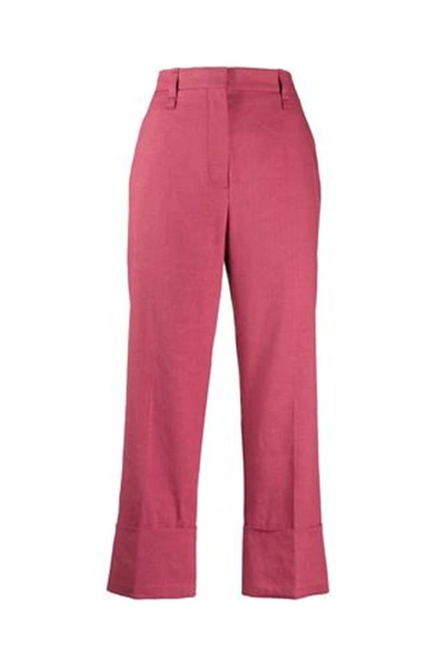 Shop Brunello Cucinelli Fuchsia Linen Pants In Pink