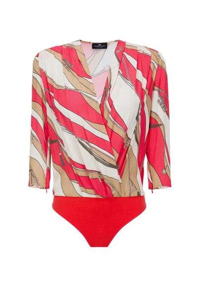 Shop Elisabetta Franchi Multicolor Viscose Bodysuit In Red