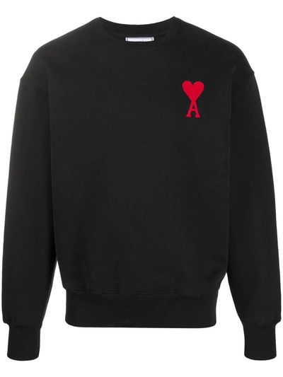 Shop Ami Alexandre Mattiussi Sweatshirt With Chain Stitch Ami De Coeur Embroidery In Black