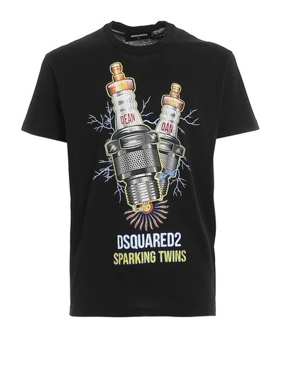 Shop Dsquared2 Sparking Twins Black Cotton T-shirt