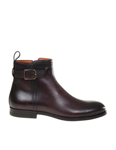 Shop Santoni Ankle Boot In Leather And Brown Color