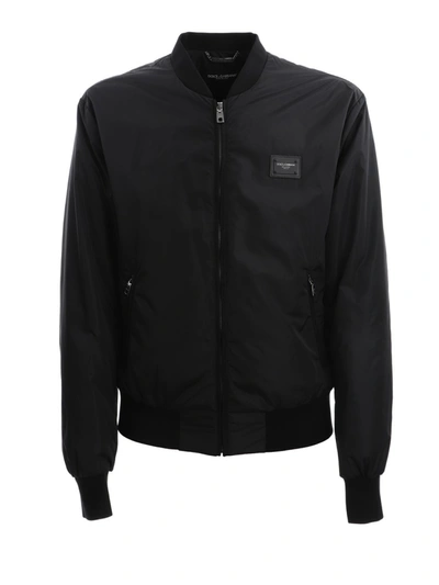 Shop Dolce & Gabbana Black Nylon Outerwear Jacket