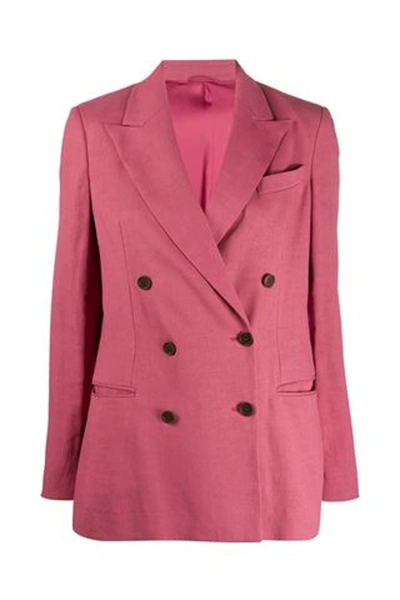 Shop Brunello Cucinelli Fuchsia Linen Blazer In Pink