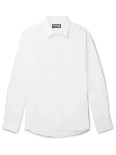 Shop Vilebrequin White Caroubis Linen Button Down Shirt