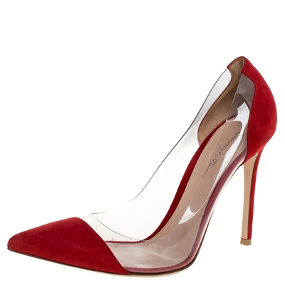 Pre-owned Gianvito Rossi Red Suede And Pvc Plexi Pumps Size 41.5