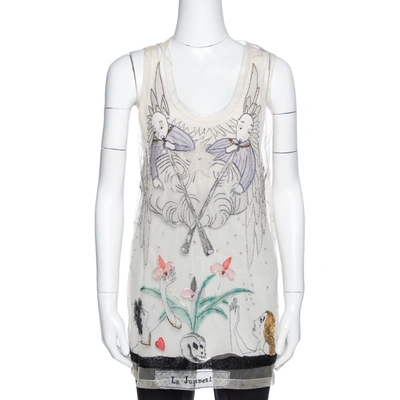 Pre-owned Dior Cream Le Jugement Embroidered Tulle Sleeveless Top S