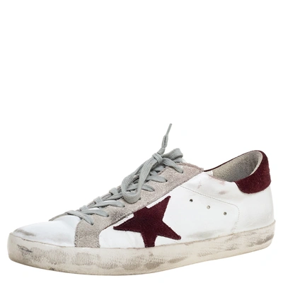 Pre-owned Golden Goose White Leather And Suede Star Superstar Lace Up Trainers Size 44