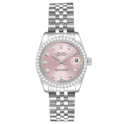 Pre-owned Rolex Pink Diamonds 18k White Gold And Stainless Steel Datejust 178384 Women's Wristwatch 31 Mm