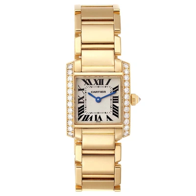 Pre-owned Cartier White Diamonds 18k Yellow Gold Tank Francaise We1001r8 Women's Wristwatch 20 X 25 Mm