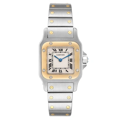 Pre-owned Cartier White 18k Yellow Gold And Stainless Steel Santos Galbee 166930 Women's Wristwatch 24 Mm