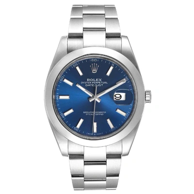 Pre-owned Rolex Blue Stainless Steel Datejust Ii 126300 Men's Wristwatch 41 Mm