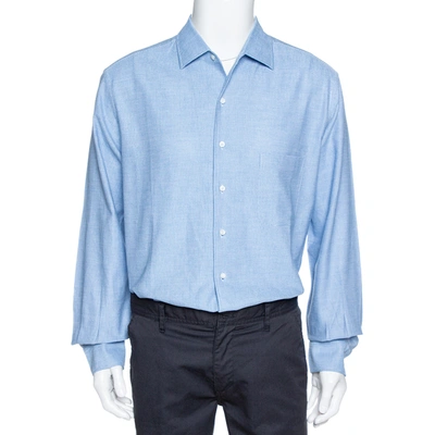 Pre-owned Loro Piana Blue Textured Cotton Long Sleeve Shirt Xxl