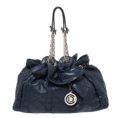 Pre-owned Dior Navy Blue Cannage Leather Le Trente Hobo