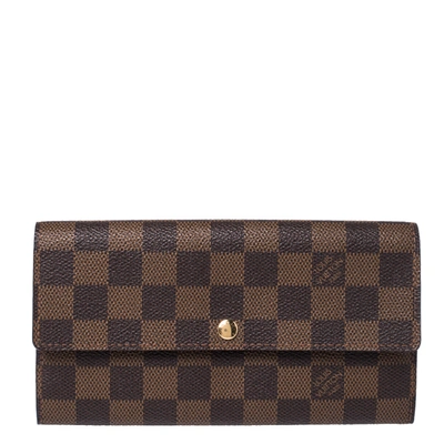 Pre-owned Louis Vuitton Damier Ebene Canvas Sarah Wallet In Brown