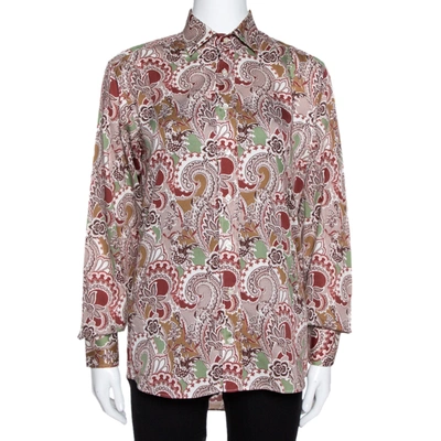 Pre-owned Etro Taupe Floral Paisley Print Cotton Long Sleeve Shirt S In Red