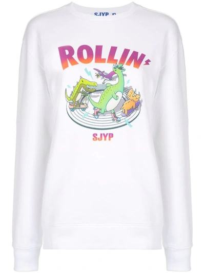 Shop Sjyp Rollin' Print Sweatshirt In White
