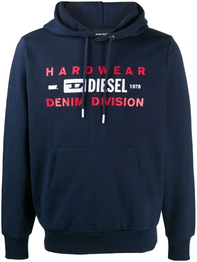 Shop Diesel Logo Print Hoodie In Blue