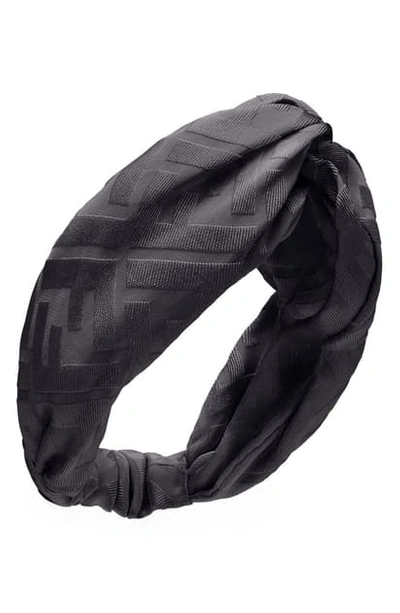 Shop Fendi Ff Logo Silk Jacquard Knotted Headband In Black