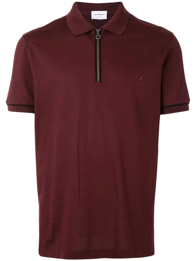 Shop Ferragamo Embroidered Logo Polo Shirt In Red