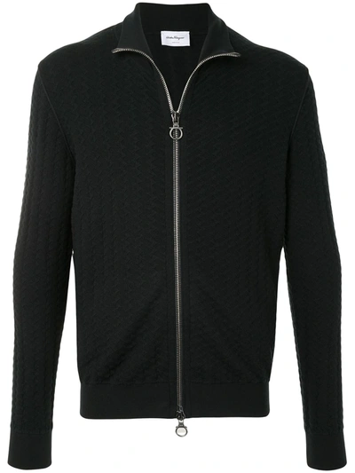 Shop Ferragamo Zip-up Knitted Cardigan In Black