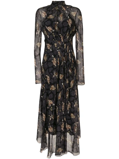 Shop Ferragamo Abstract Floral Print Midi Dress In Black