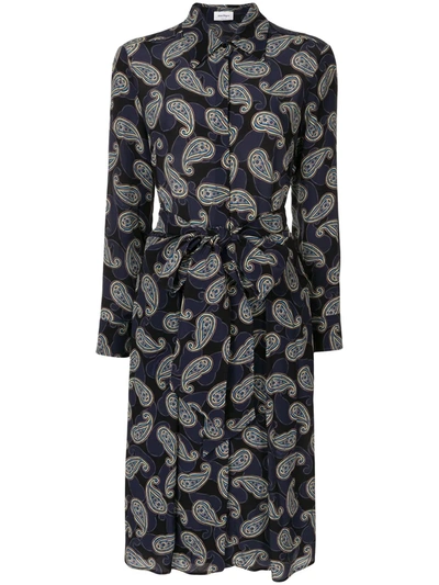 Shop Ferragamo Paisley Print Tie-waist Dress In Blue