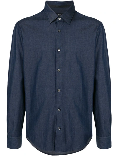 Shop Hugo Boss Buttoned Denim Shirt In Blue