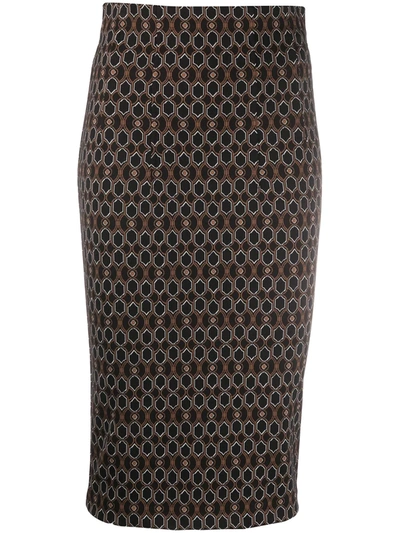 Shop Pinko Geometric-print Pencil Skirt In Brown
