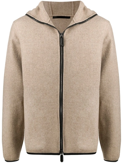 Shop Giorgio Armani Zipped Hooded Cashmere Jacket In Neutrals