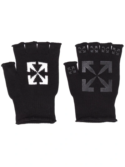 Shop Off-white Logo Print Fingerless Gloves In Black