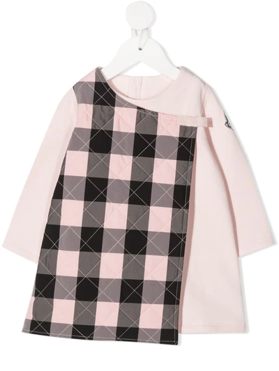 Shop Moncler Check Print Wrap Dress In Pink