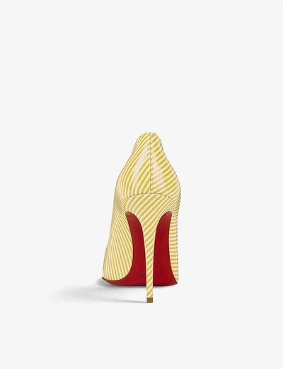 Shop Christian Louboutin Pigalle Follies 100 Striped Patent Leather Courts In Banana-bianco