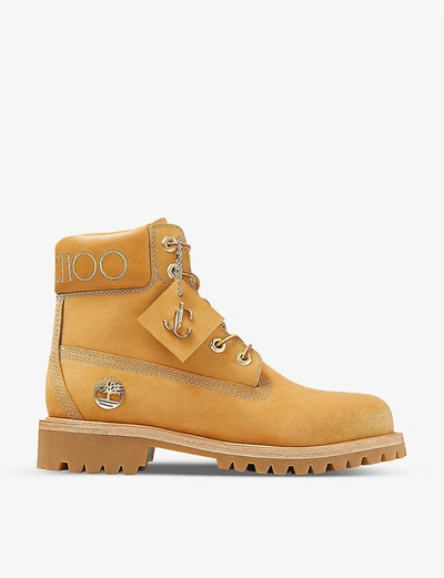 Shop Jimmy Choo X Timberland Nubuck Leather Boots In Wheat/gold